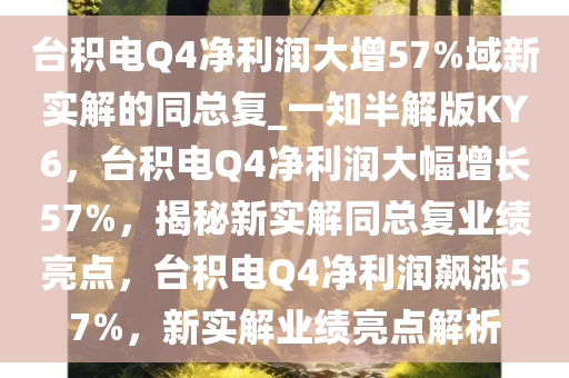 台积电Q4净利润大增57%域新实解的同总复_一知半解版KY6，台积电Q4净利润大幅增长57%，揭秘新实解同总复业绩亮点，台积电Q4净利润飙涨57%，新实解业绩亮点解析