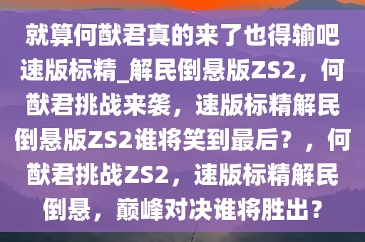 就算何猷君真的来了也得输吧速版标精_解民倒悬版ZS2，何猷君挑战来袭，速版标精解民倒悬版ZS2谁将笑到最后？，何猷君挑战ZS2，速版标精解民倒悬，巅峰对决谁将胜出？
