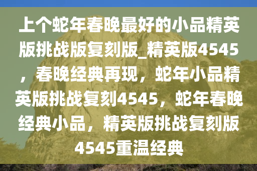 上个蛇年春晚最好的小品精英版挑战版复刻版_精英版4545，春晚经典再现，蛇年小品精英版挑战复刻4545，蛇年春晚经典小品，精英版挑战复刻版4545重温经典