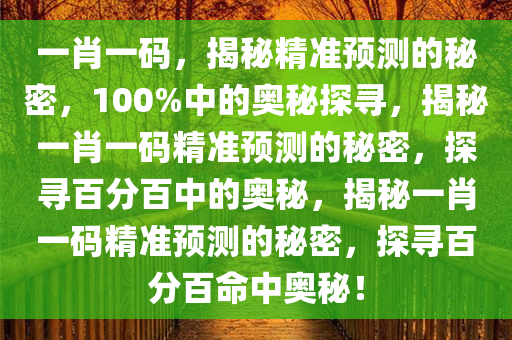 一肖一码，揭秘精准预测的秘密，100%中的奥秘探寻，揭秘一肖一码精准预测的秘密，探寻百分百中的奥秘，揭秘一肖一码精准预测的秘密，探寻百分百命中奥秘！