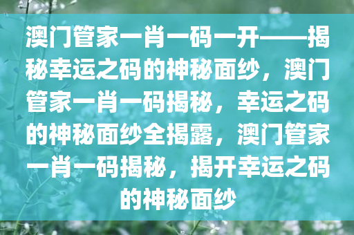 澳门管家一肖一码一开