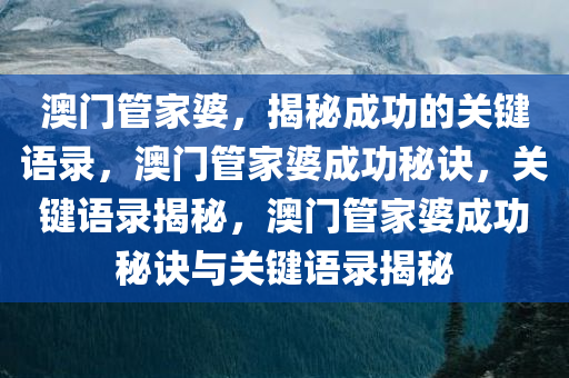 澳门管家婆，揭秘成功的关键语录，澳门管家婆成功秘诀，关键语录揭秘，澳门管家婆成功秘诀与关键语录揭秘