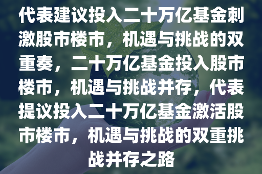 代表建议投入二十万亿基金刺激股市楼市，机遇与挑战的双重奏，二十万亿基金投入股市楼市，机遇与挑战并存，代表提议投入二十万亿基金激活股市楼市，机遇与挑战的双重挑战并存之路
