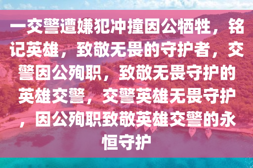一交警遭嫌犯冲撞因公牺牲，铭记英雄，致敬无畏的守护者，交警因公殉职，致敬无畏守护的英雄交警，交警英雄无畏守护，因公殉职致敬英雄交警的永恒守护