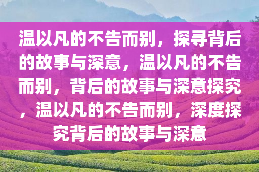 温以凡的不告而别，探寻背后的故事与深意，温以凡的不告而别，背后的故事与深意探究，温以凡的不告而别，深度探究背后的故事与深意