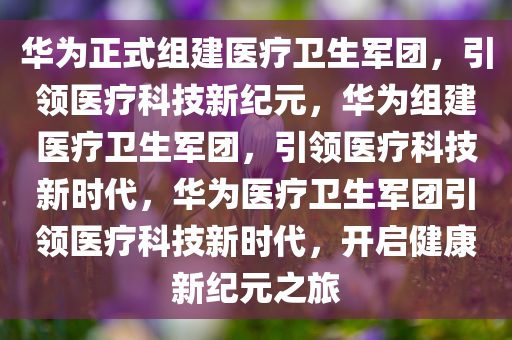 华为正式组建医疗卫生军团，引领医疗科技新纪元，华为组建医疗卫生军团，引领医疗科技新时代，华为医疗卫生军团引领医疗科技新时代，开启健康新纪元之旅