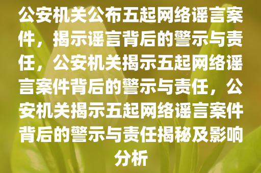 公安机关公布五起网络谣言案件，揭示谣言背后的警示与责任，公安机关揭示五起网络谣言案件背后的警示与责任，公安机关揭示五起网络谣言案件背后的警示与责任揭秘及影响分析