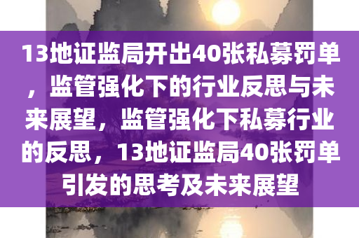 13地证监局开出40张私募罚单，监管强化下的行业反思与未来展望，监管强化下私募行业的反思，13地证监局40张罚单引发的思考及未来展望