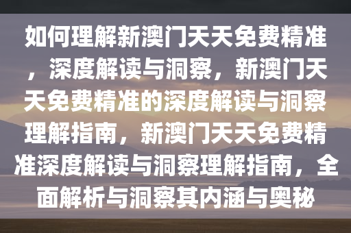 如何理解新澳门天天免费精准，深度解读与洞察，新澳门天天免费精准的深度解读与洞察理解指南，新澳门天天免费精准深度解读与洞察理解指南，全面解析与洞察其内涵与奥秘