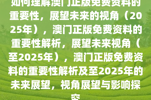 如何理解澳门正版免费资料的重要性，展望未来的视角（2025年），澳门正版免费资料的重要性解析，展望未来视角（至2025年），澳门正版免费资料的重要性解析及至2025年的未来展望，视角展望与影响探究