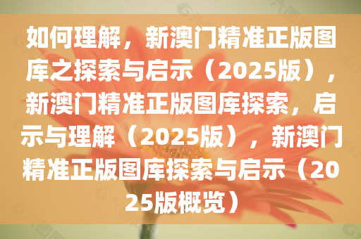 如何理解，新澳门精准正版图库之探索与启示（2025版），新澳门精准正版图库探索，启示与理解（2025版），新澳门精准正版图库探今晚必出三肖2025_2025新澳门精准免费提供·精确判断索与启示（2025版概览）
