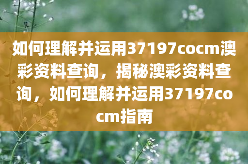 如何理解并运用37197cocm澳彩资料查询，揭秘澳彩资料查询，如何理解并运用37197cocm指南今晚必出三肖2025_2025新澳门精准免费提供·精确判断