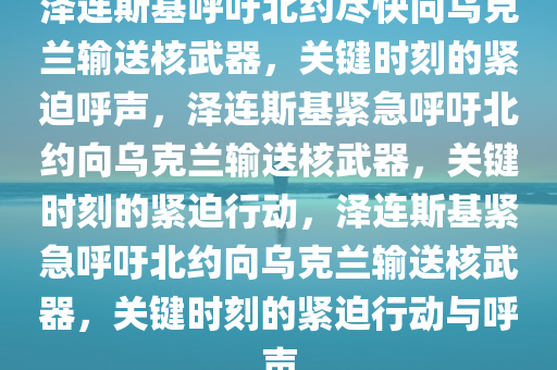 泽连斯基呼吁北约尽快向乌克兰输送核武器，关键时刻的紧迫呼声，泽连斯基紧急呼吁北约向乌克兰输送核武器，关键时刻的紧迫行动，泽连斯基紧急呼吁北约向乌克兰输送核武器，关键时刻的紧迫行动与呼声