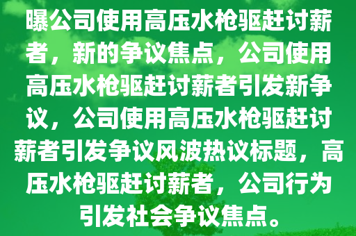 曝公司使用高压水枪驱赶讨薪者，新的争议焦点，公司使用高压水枪驱赶讨薪者引发新争议