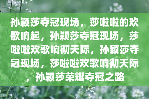 孙颖莎夺冠现场，莎啦啦的欢歌响起，孙颖莎夺冠现场，莎啦今晚必出三肖2025_2025新澳门精准免费提供·精确判断啦欢歌响彻天际，孙颖莎夺冠现场，莎啦啦欢歌响彻天际，孙颖莎荣耀夺冠之路