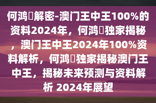 何鸿燊解密-澳门王中王100%的资料2024年，何鸿燊独家揭秘，澳门王中王2024年100%资料解析，何鸿燊独家揭秘澳门王中王，揭秘未来预测与资料解析 2024年展望