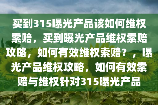 买到315曝光产品该如何维权索赔，买到曝光产品维权索赔攻略，如何有效维权索赔？，曝光产品维权攻略，如何有效索赔与维权针对315曝光产品