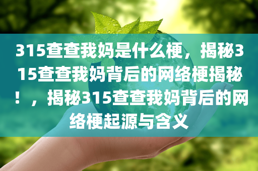 315查查我妈是什么梗，揭秘315查查我妈背后的网络梗揭秘！，揭秘315查查我妈背后的网络梗起源与含义