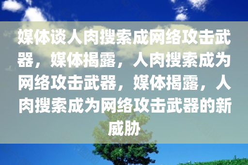媒体谈人肉搜索成网络攻击武器，媒体揭露，人肉搜索成为网络攻击武器，媒体揭露，人肉搜索成为网络攻击武器的新威胁