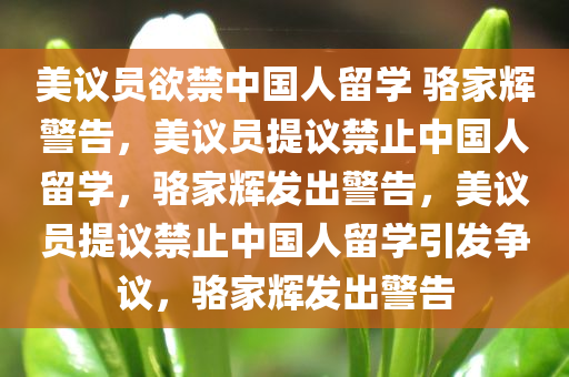 美议员欲禁中国人留学 骆家辉警告，美议员提议禁止中国人留学，骆家辉发出警告，美议员提议禁止中国人留学引发争议，骆家辉发出警告