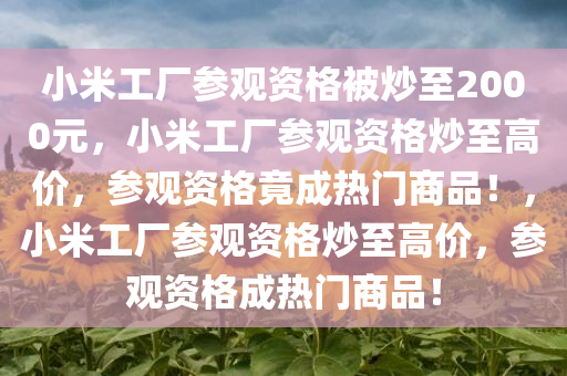 小米工厂参观资格被炒至2000元，小米工厂参观资格炒至高价，参观资格竟成热门商品！，小米工厂参观资格炒至高价，参观资格成热门商品！