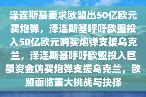 泽连斯基要求欧盟出50亿欧元买炮弹，泽连斯基呼吁欧盟投入50亿欧元购买炮弹支援乌克兰，泽连斯基呼吁欧盟投入巨额资金购买炮弹支援乌克兰，欧盟面临重大挑战与抉择