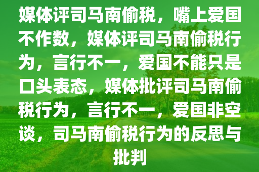 媒体评司马南偷税，嘴上爱国不作数，媒体评司马南偷税行为，言行不一，爱国不能只是口头表态，媒体批评司马南偷税行为，言行不一，爱国非空谈，司马南偷税行为的反思与批判