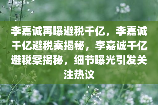 李嘉诚再曝避税千亿，李嘉诚千亿避税案揭秘，李嘉诚千亿避税案揭秘，细节曝光引发关注热议