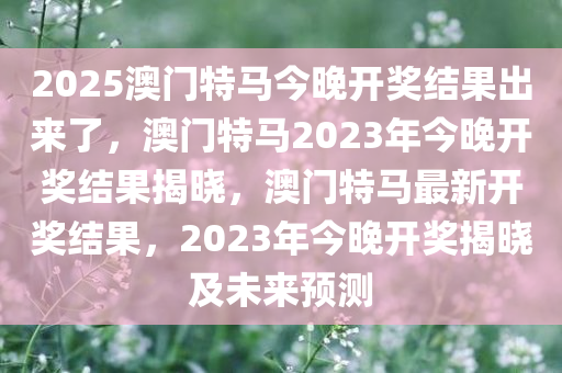 2025澳门特马今晚开奖结果出来了，澳门特马2023年今晚开奖结果揭晓，澳门特马最新开奖结果，2023年今晚开奖揭晓及未来预测