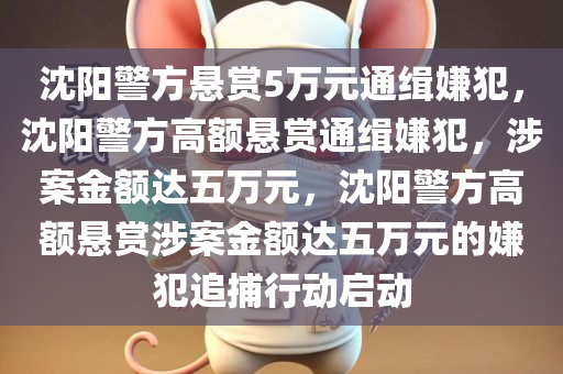 沈阳警方悬赏5万元通缉嫌犯，沈阳警方高额悬赏通缉嫌犯，涉案金额达五万元，沈阳警方高额悬赏涉案金额达五万元的嫌犯追捕行动启动