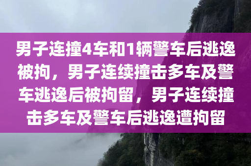 男子连撞4车和1辆警车后逃逸被拘，男子连续撞击多车及警车逃逸后被拘留，男子连续撞击多车及警车后逃逸遭拘留