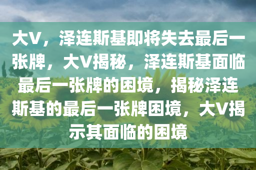 大V，泽连斯基即将失去最后一张牌，大V揭秘，泽连斯基面临最后一张牌的困境，揭秘泽连斯基的最后一张牌困境，大V揭示其面临的困境