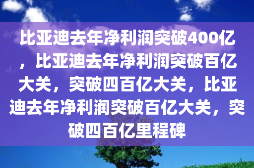 比亚迪去年净利润突破400亿，比亚迪去年净利润突破百亿大关，突破四百亿大关，比亚迪去年净利润突破百亿大关，突破四百亿里程碑