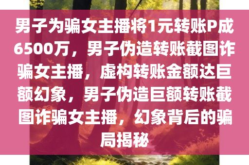 男子为骗女主播将1元转账P成6500万，男子伪造转账截图诈骗女主播，虚构转账金额达巨额幻象，男子伪造巨额转账截图诈骗女主播，幻象背后的骗局揭秘