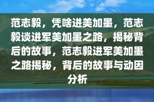 范志毅，凭啥进美加墨，范志毅谈进军美加墨之路，揭秘背后的故事，范志毅进军美加墨之路揭秘，背后的故事与动因分析