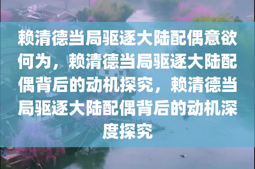 赖清德当局驱逐大陆配偶意欲何为，赖清德当局驱逐大陆配偶背后的动机探究，赖清德当局驱逐大陆配偶背后的动机深度探究
