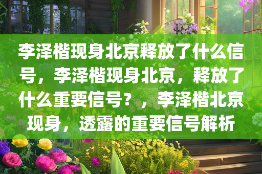 李泽楷现身北京释放了什么信号，李泽楷现身北京，释放了什么重要信号？，李泽楷北京现身，透露的重要信号解析