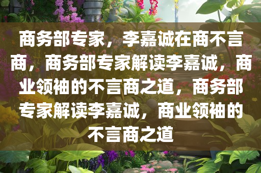 商务部专家，李嘉诚在商不言商，商务部专家解读李嘉诚，商业领袖的不言商之道，商务部专家解读李嘉诚，商业领袖的不言商之道