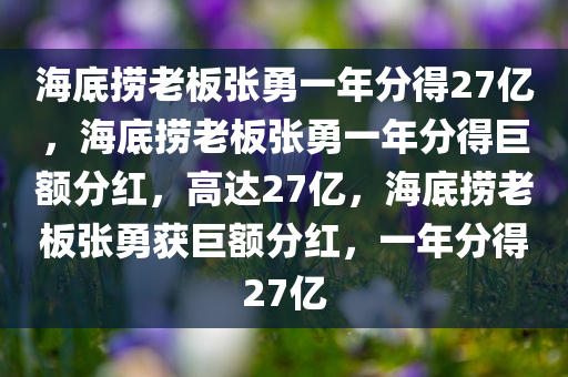 海底捞老板张勇一年分得27亿，海底捞老板张勇一年分得巨额分红，高达27亿，海底捞老板张勇获巨额分红，一年分得27亿
