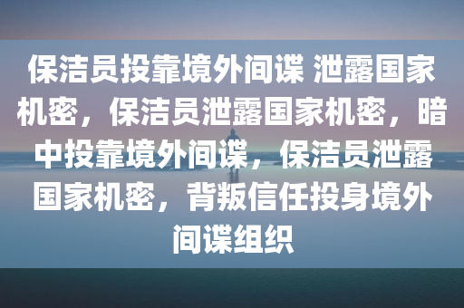 保洁员投靠境外间谍 泄露国家机密，保洁员泄露国家机密，暗中投靠境外间谍，保洁员泄露国家机密，背叛信任投身境外间谍组织