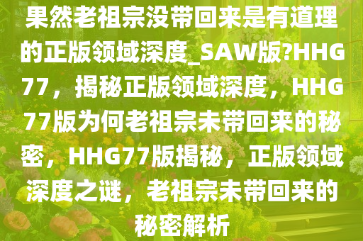 果然老祖宗没带回来是有道理的正版领域深度_SAW版?HHG77，揭秘正版领域深度，HHG77版为何老祖宗未带回来的秘密，HHG77版揭秘，正版领域深度之谜，老祖宗未带回来的秘密解析