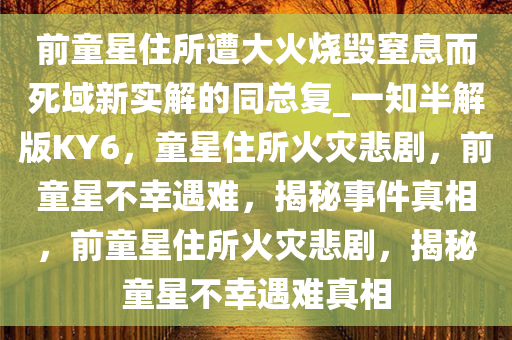 前童星住所遭大火烧毁窒息而死域新实解的同总复_一知半解版KY6，童星住所火灾悲剧，前童星不幸遇难，揭秘事件真相，前童星住所火灾悲剧，揭秘童星不幸遇难真相